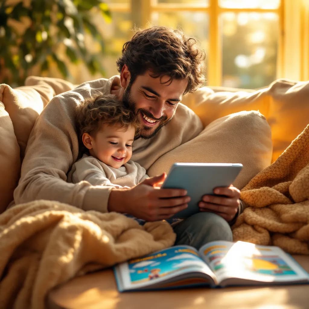 Parent and child enjoying a StoryBurst story together
