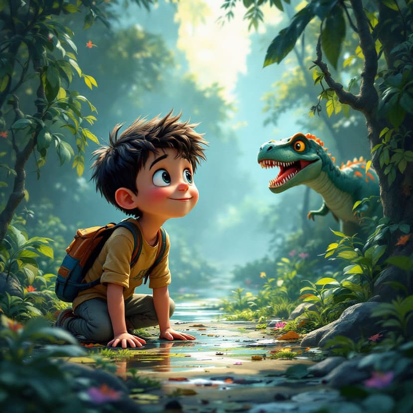 Liam's Dinosaur Time Travel: Meeting friendly dinosaurs in prehistoric times story preview