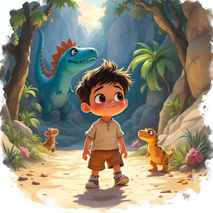 Mateo's Dinosaur Time Travel: Meeting friendly dinosaurs in prehistoric times story preview