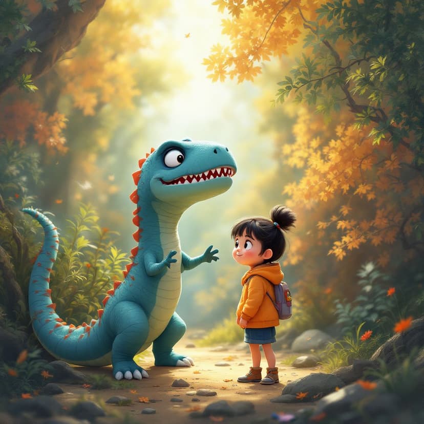 Mia's Dinosaur Time Travel: Meeting friendly dinosaurs in prehistoric times story preview
