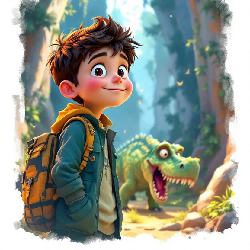 Oliver's Dinosaur Time Travel: Meeting friendly dinosaurs in prehistoric times story preview