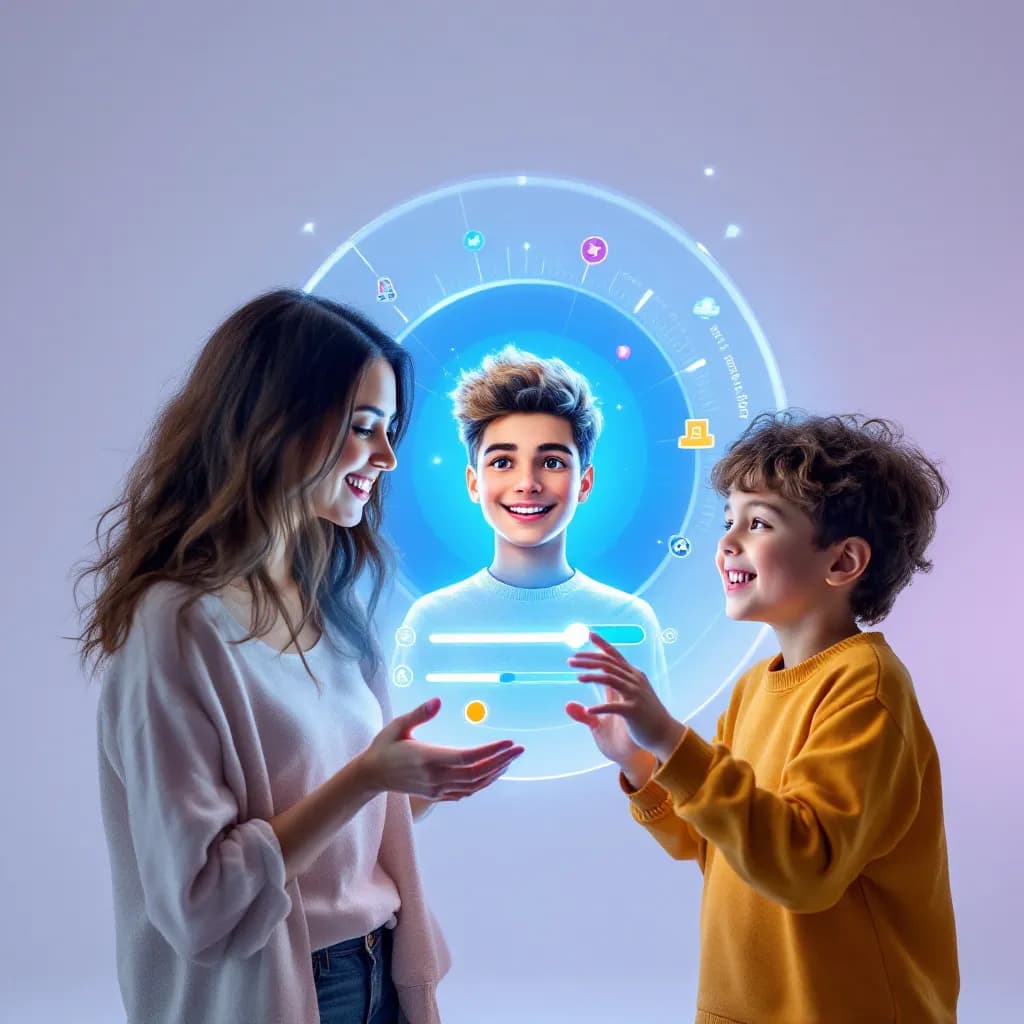 Character customization interface showing a child avatar being personalized